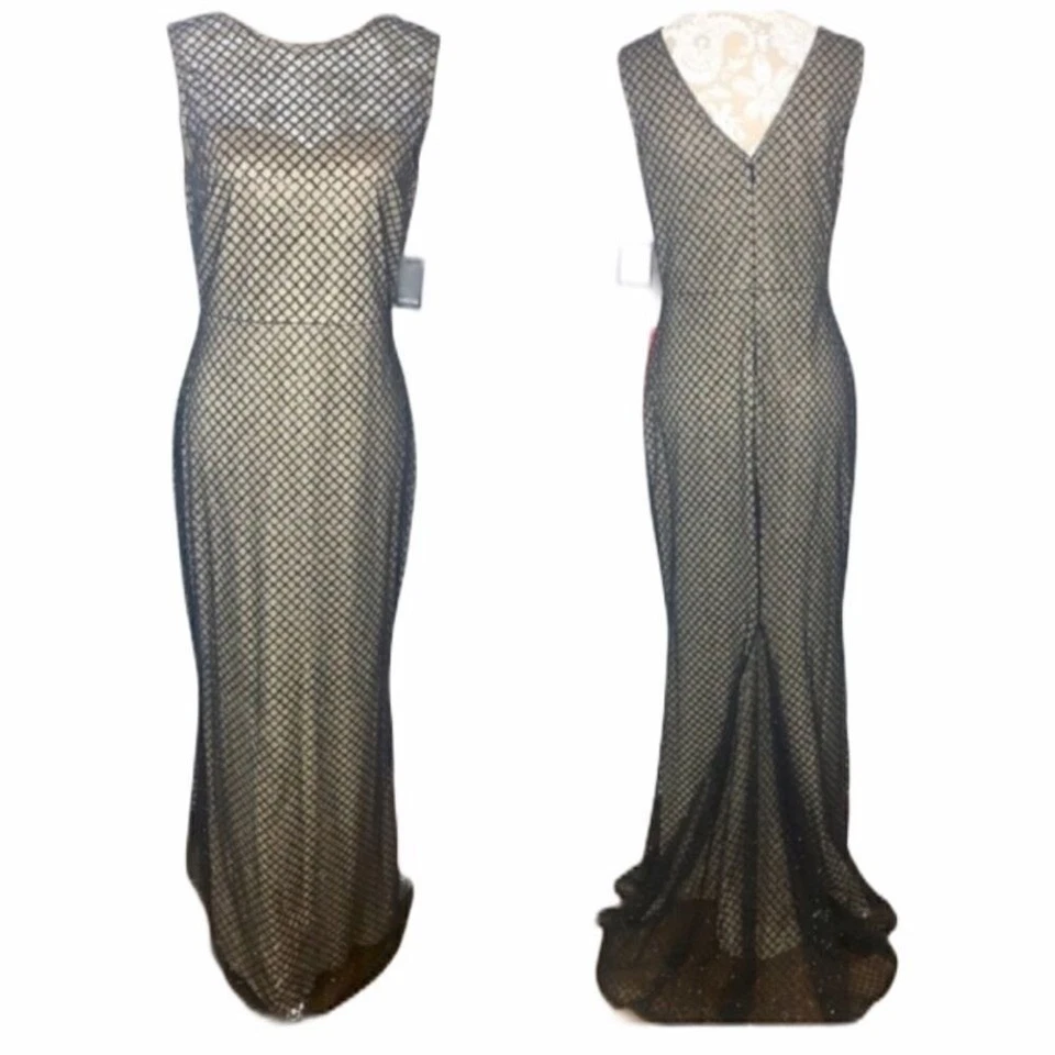 Marina Black Mesh Glitter Nude Formal Gatsby Wedding Formal Dress Gown Train 6 - Image 2 of 4