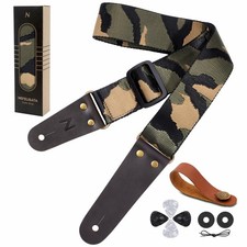 Nefelibata Guitar Strap Camo with Head Cowhide Leather Ends for Acoustic Guit...