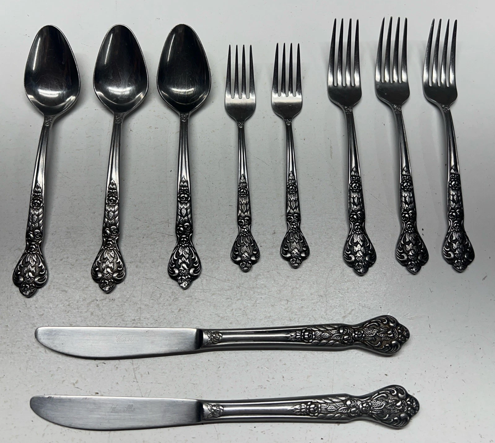 MCM MSI Versailles Art Nouveau Floral Stainless Steel Flatware Lot 10 Pieces