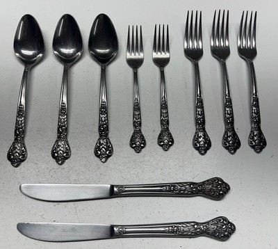 MCM MSI Versailles Art Nouveau Floral Stainless Steel Flatware Lot 10 Pieces