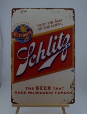 Schlitz Beer Retro Metal Tin Sign Milwaukee Famous Bar Wall Decor 12x8