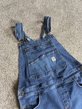 Carhartt Denim Bib Overalls Unlined Women's Size M Med Relaxed Fit Blue Jean