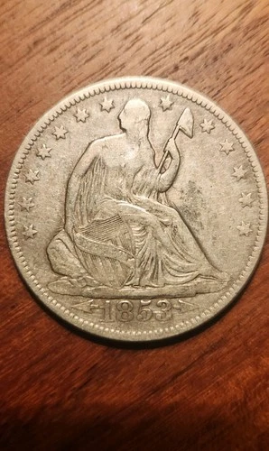 1853 US SILVER SEATED LIBERTY HALF ARRORS & RAYS DOLLAR FINE CONDITION COIN