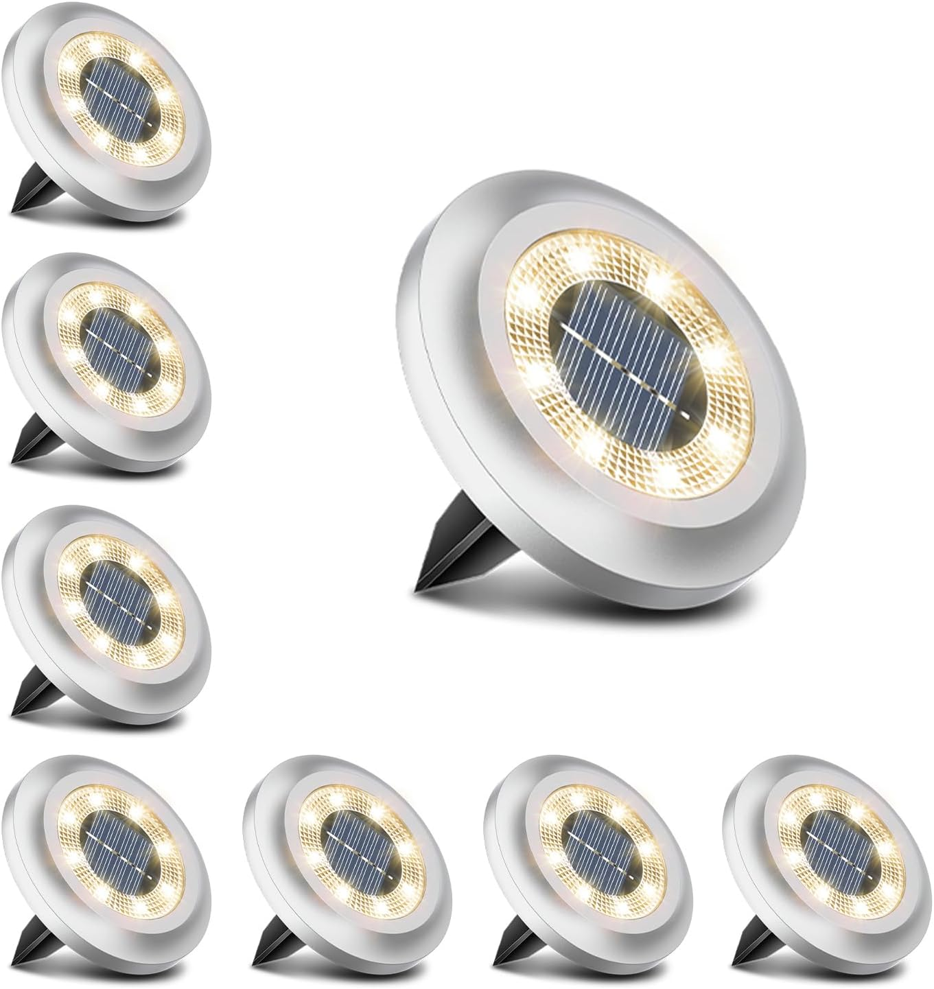 Solar Lights Outdoor Garden,600Mah 8 LED Solar Disk Ground Lights for Garden Law