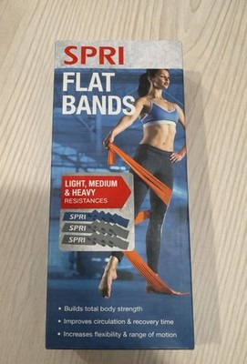 SPRI Flat Band Kit 3Pk Light, Medium, Heavy Gym Yoga Workout Bands NEW Sealed