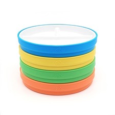 Kids 6.7 Porcelain Divided Plates with Silicone Sleeves Suitable for Babie...