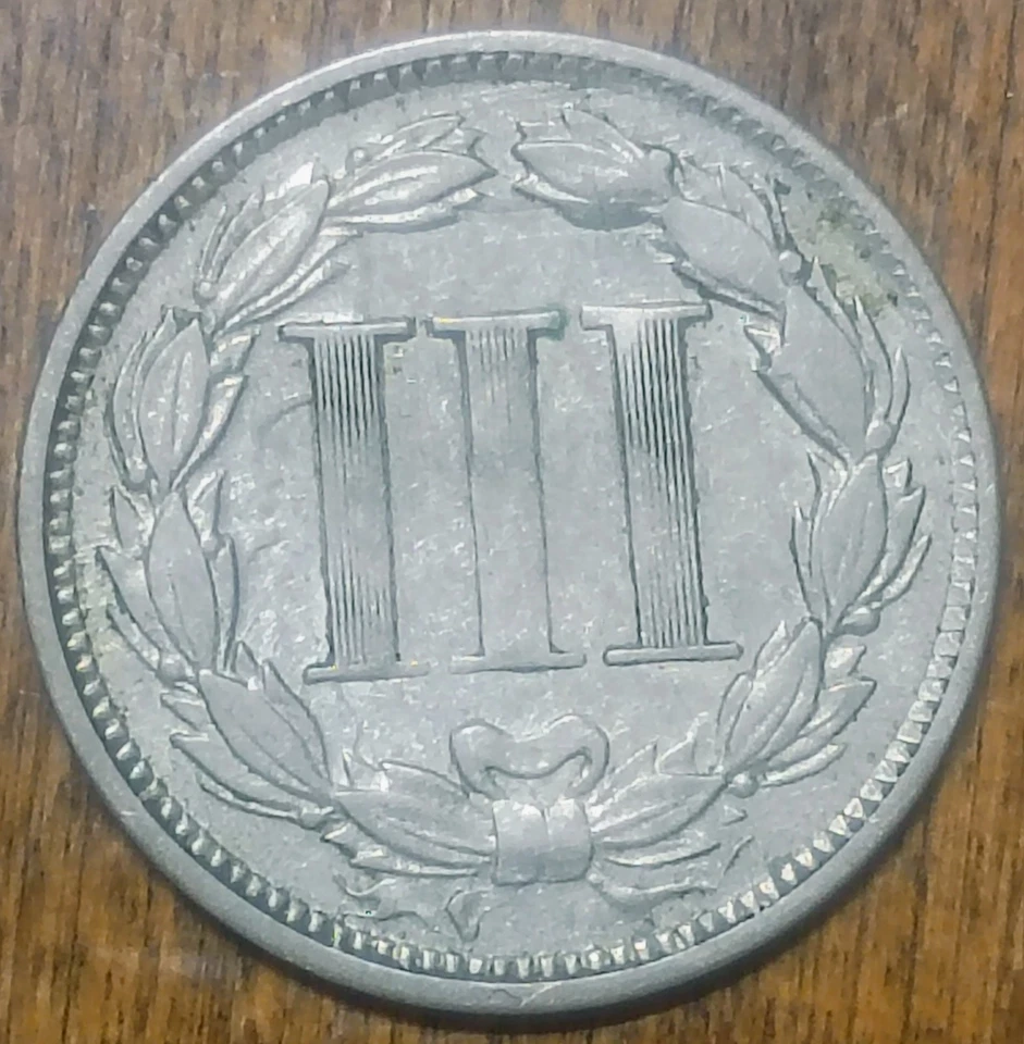 1865 three cent 3c Nickel Counter Clash Error strike wreath on both sides die - Image 2 of 4