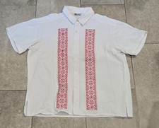 Men's Embroidered White Linen Guayabera Shirt Sz XL Summer Mexico Ethnic