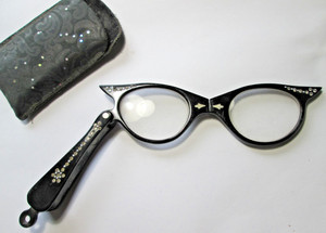 Lorgnette Opera Glasses w/ Case Cat Eyes ~3.5" x 2" Italian Owned by MW McDonald