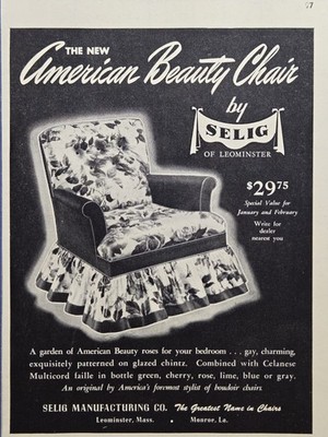 Selig Mfg Co Leominster MA Monroe LA American Beauty Chair Roses Print Ad 1949