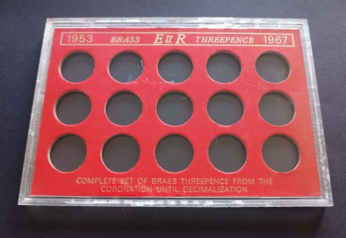 Complete Set of Elizabeth II Brass Threepence 1953-1967 Presentation Case EMPTY