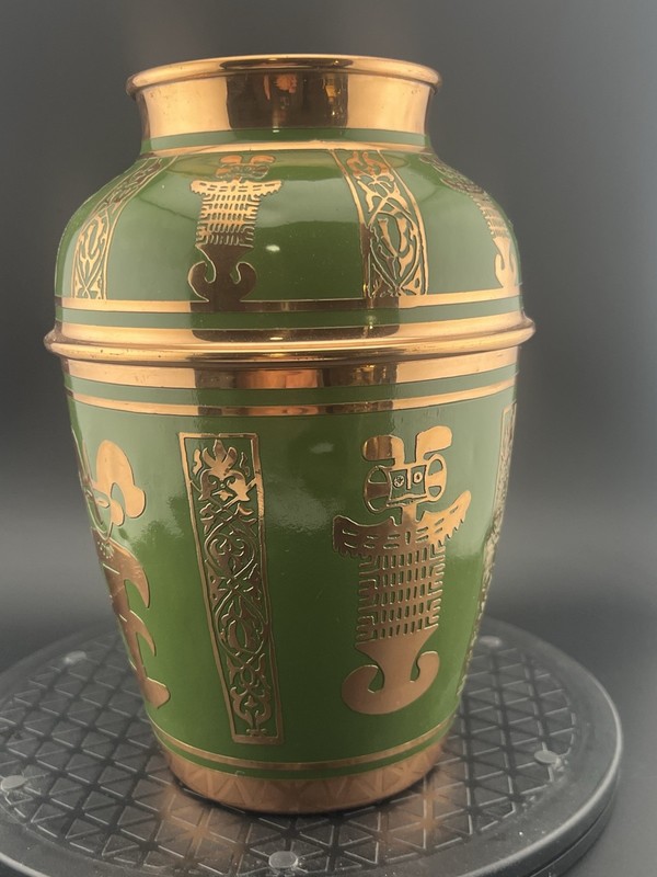 Vintage Copper And Green Enamel Vase Bin U/D