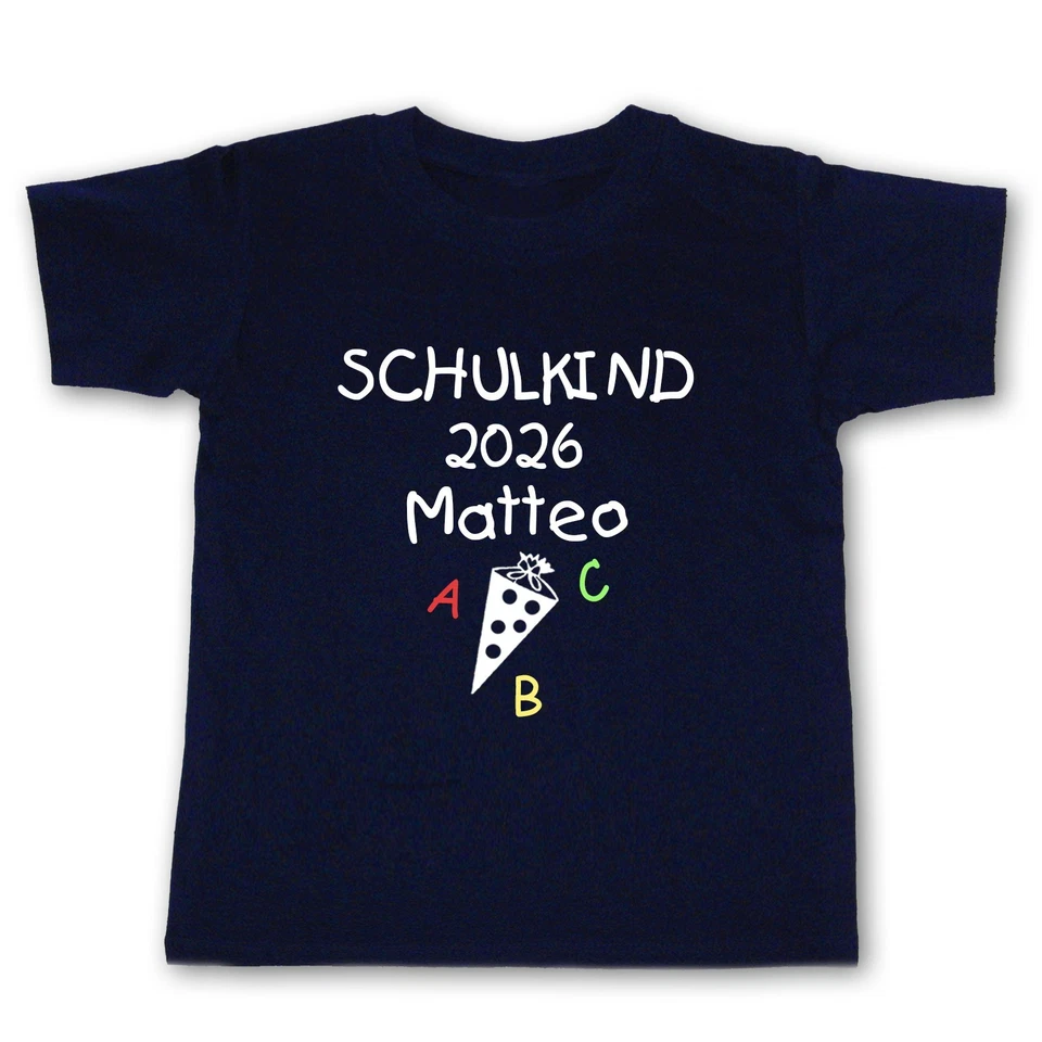 Schulanfang T Shirt SCHULKIND 2026 mit Wunschnamen WAHL Farbe Größe NEU - Bild 1 von 1