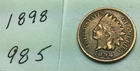 1898 Indian Head Penny; V - Good condition ; #985