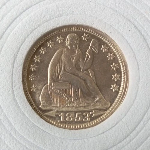 LIBERTY SEATED DIME 10 CENTS, 1853 ARROWS UNC , EXCELLENT