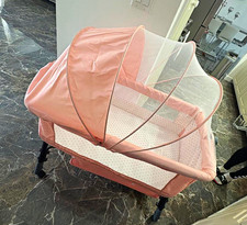Pink  White Portable Baby Bassinet Bedside Sleeper w/ Adjustable Canopy