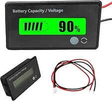 12V 24V 36V 48V Car Battery Meter, Capacity Voltage Meter with Alarm, Green