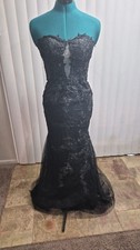 Black Lace Tulle Mermaid Wedding Dress, Strapless, Embroidered, Floor-Length