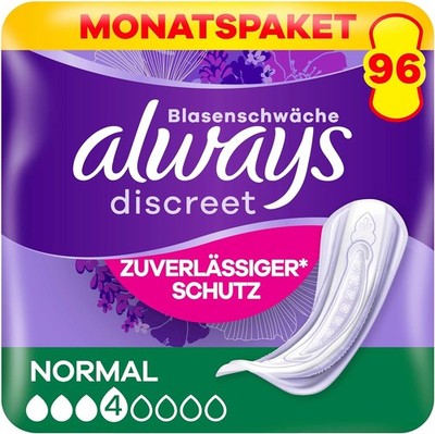 Always Discreet Inkontinenzeinlagen Normal, 96 Binden (4 x 24 Stück)