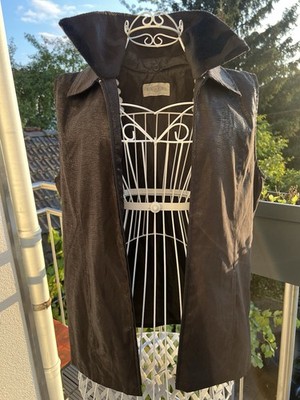 Damen Weste Schwarz Dezent Glanz Fell Kragen Gr. M/L