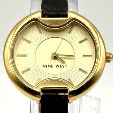 Nine West Watch 32mm Gold Tone Ladies Fashion Timepiece NW/1024 Black Leather