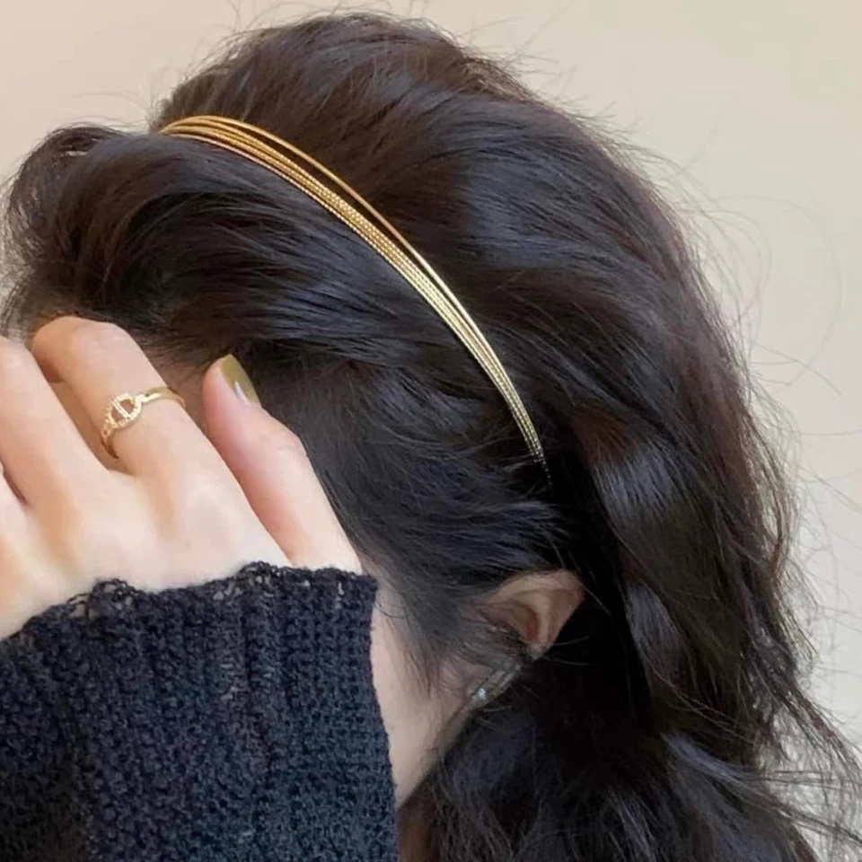 Cerchietto per Capelli in Metallo Multistrato Sottile Da Donna, Elegante Fascia  - Immagine 2 di 4