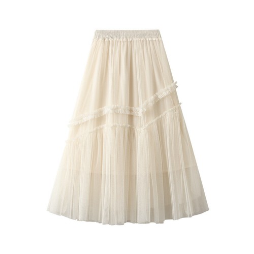Edge Spliced Mesh Half Skirt Mid-length Mesh Skirt with Mushroom New Women's - Picture 4 of 20