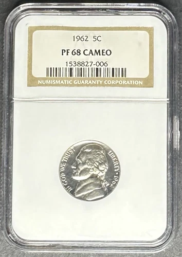 1962 Proof Jefferson Nickel NGC PF-68 Cameo, Buy 3 Items, Get $5 Off!!