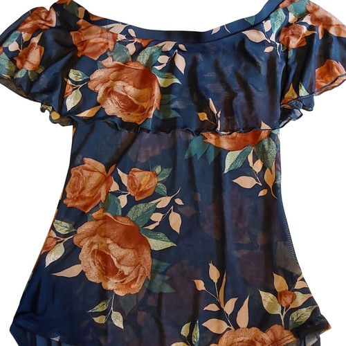 Kolibri Damen Body blau Blumenmuster transparent romantisch Stretch Größe S - Bild 2 von 10