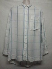 Women's Long Sleeve Collard Button Down Blue Striped White Shirt Size M   SM1