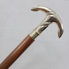 Designer Walking Cane Wood Walking Stick Brass Nautical Anchor Handle Knob Gift