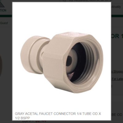 GRAY ACETAL FAUCET CONNECTOR 1/4 TUBE OD X 1/2 BSPP # CI320814S