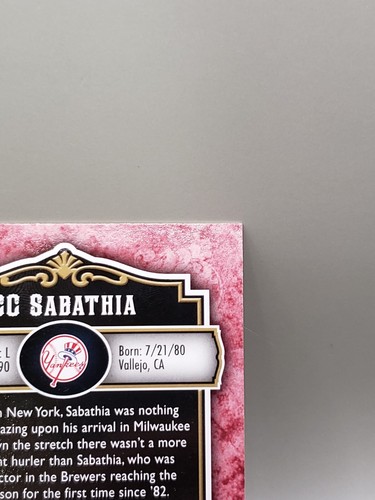 2009 Upper Deck A Piece of History Red CC Sabathia #51 New York Yankees - Picture 9 of 9