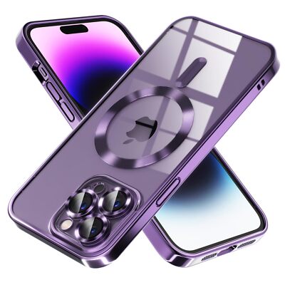 Protector Cover Case Funda Para iPhone 14 Pro Max Purple Transparente Magsafe
