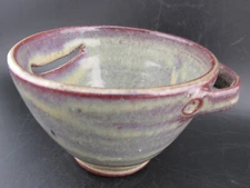 Egg Separator NC Pottery Cranberry Blue Tan With Handle Studio Pottery