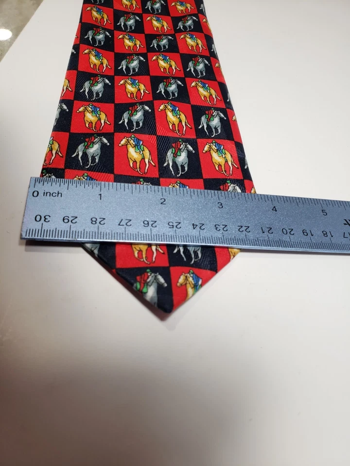 Corbata Ferrari Vintage 60" Seda Geométrica Caballo Polo Patrón Ecuestre Rojo Negro Foto 2 de 4
