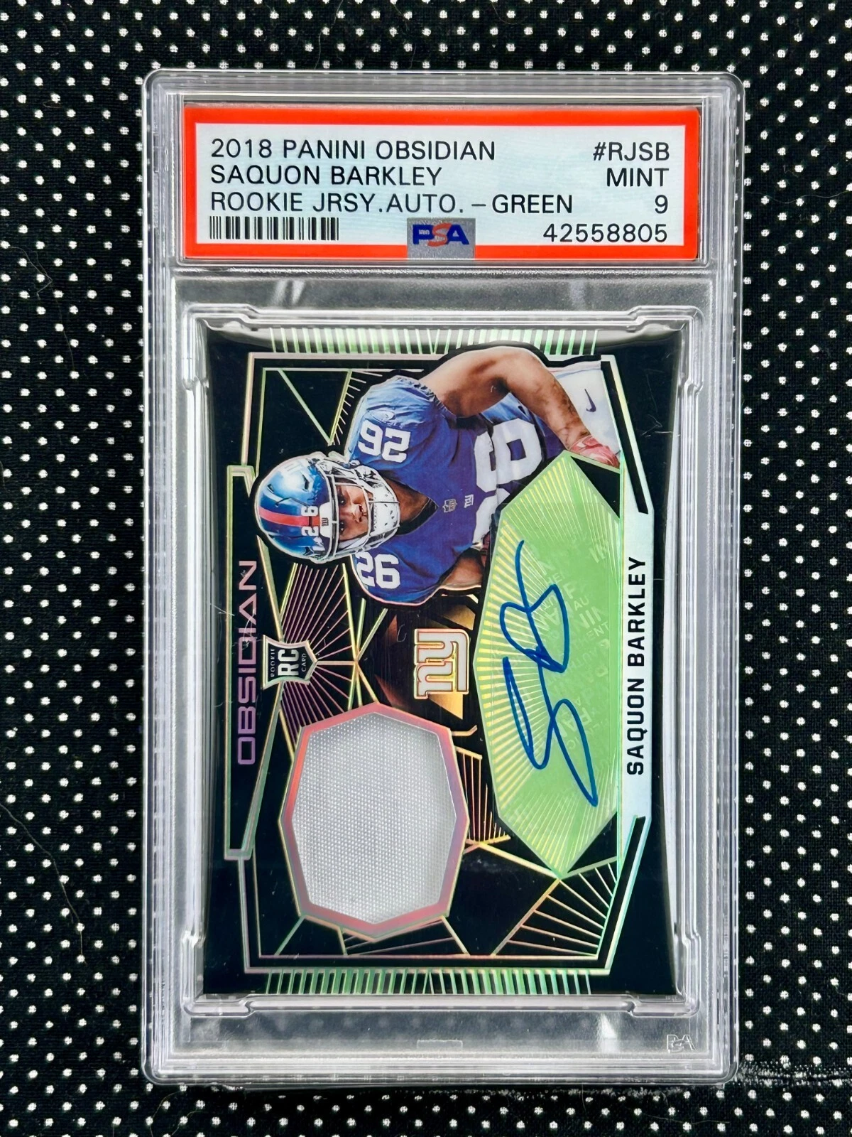 Saquon Barkley Panini Obsidian Rookie Jersey Autographs #RJSB Electric Etch Yellow