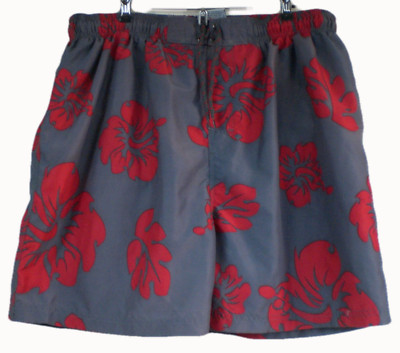 Board Shorts Men's L (36-38) Hibiscus Gray Red Sand n Sun Priority Mail Ship