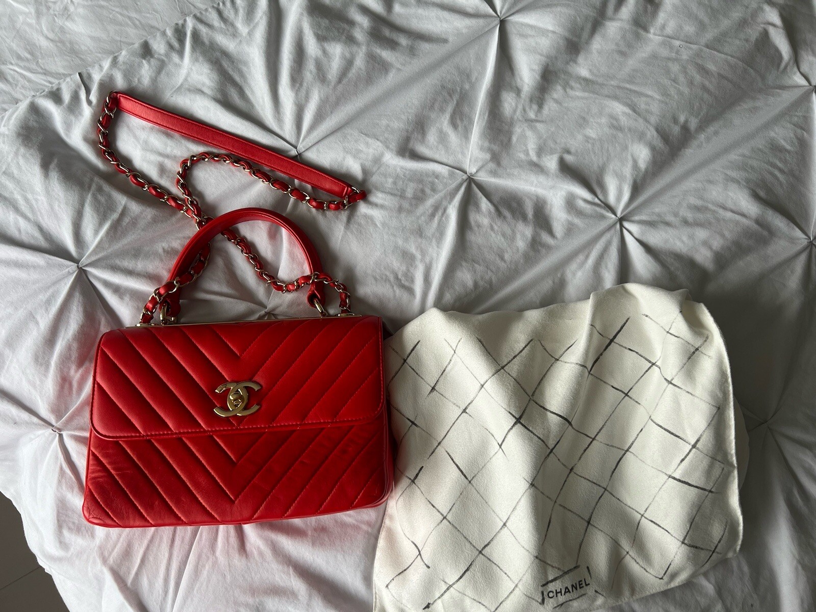 CHANEL Trendy CC Red Flap Bag - Small Top Handle Gold Hardware