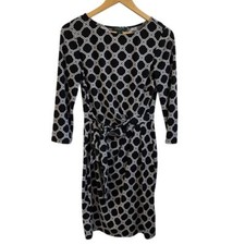 Lauren Ralph Lauren Black White Geometric Print Faux Wrap Dress Size 4 Old Money