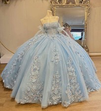 Blue Lace Quinceanera Dresses 3D Flowers Sweet 15 16 Princess Birthday Ball Gown