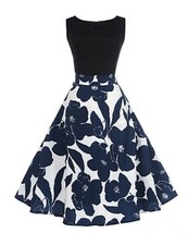 Women's Vintage Dress Round Neck A-Line Dress Sleeveless Floral Summer Party