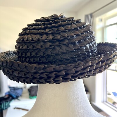Vintage handmade LOIS SHELLHAMMER Braided Bowler Straw Hat Vintage handmade LOIS SHELLHAMMER Braided Bowler Straw Hat  main image 4