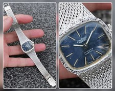 Vintage 1960s Pallas Ormo Watch, Cushion Blue Dial, 17 Jewels, Silver P Bracelet