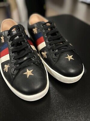 9.5G/10US Gucci Men Sneakers Ace Strap Star Bee Black 100 9.5G/10US Gucci Men Sneakers Ace Strap Star Bee Black 100