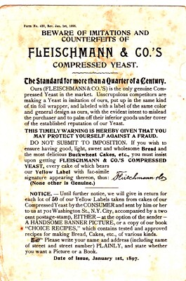 Fleischmann & Co Yeast Buckwheat Cakes Bread 1897 Vict Card c1880s