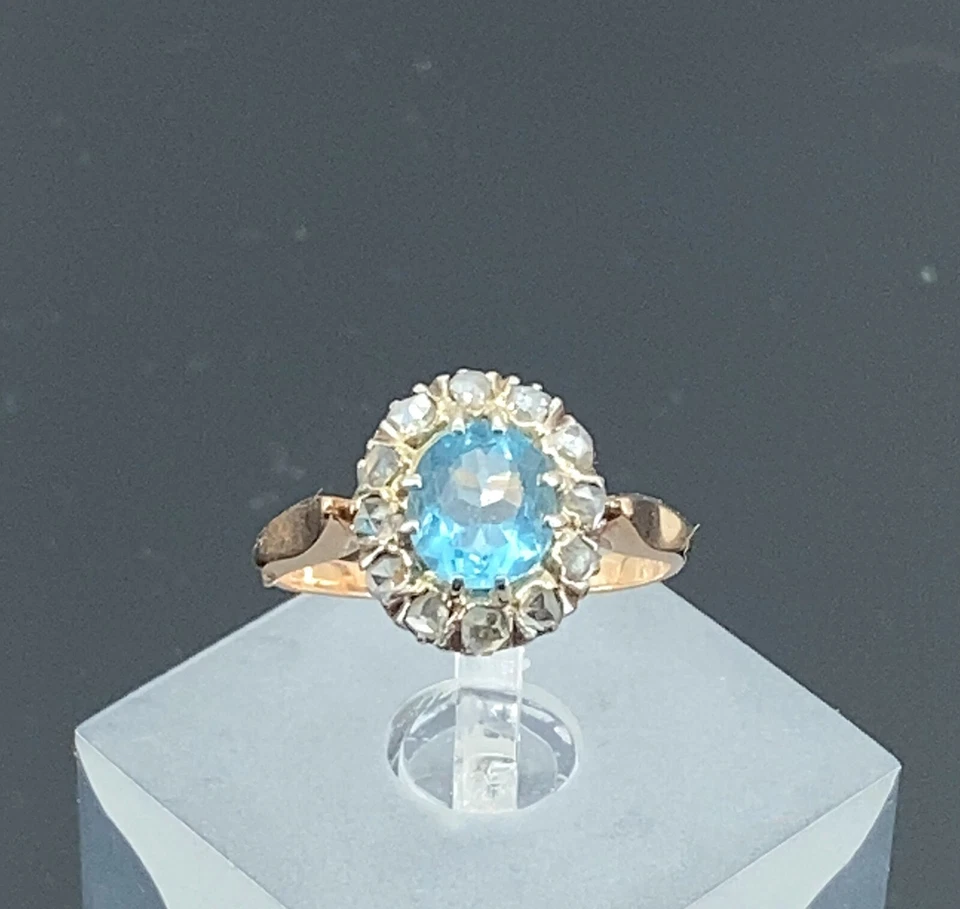 КРАСОЧНОЕ И ЯРКОЕ КОЛЬЦО. С АКВАМАРИНОМ И БРИЛЛИАНТАМИ В ЖЕЛТОМ ЗОЛОТЕ 18K - Изображение 4 из 4