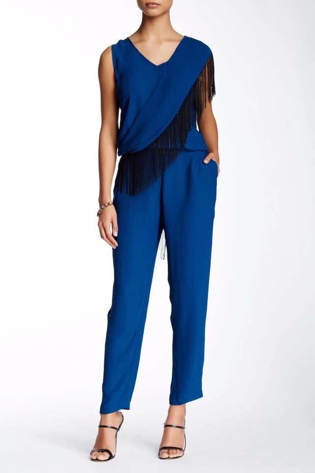 TWELFTH ST CYNTHIA VINCENT Blue Marine Scarf Fringe Jumpsuit Size P NWT $345 - Image 3 of 4