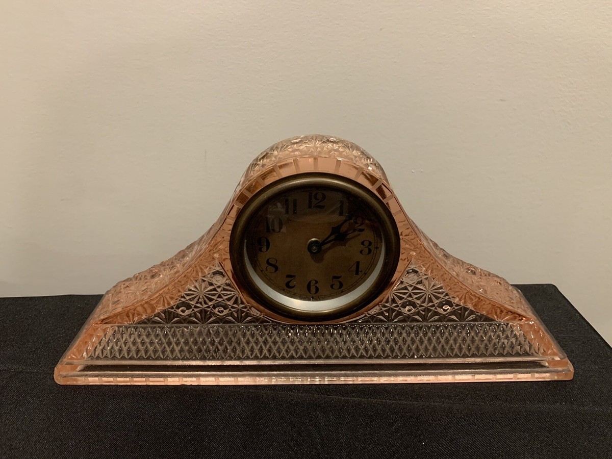 McKee Daisy And Button Pink Tambour Mantle Clock Antique | eBay