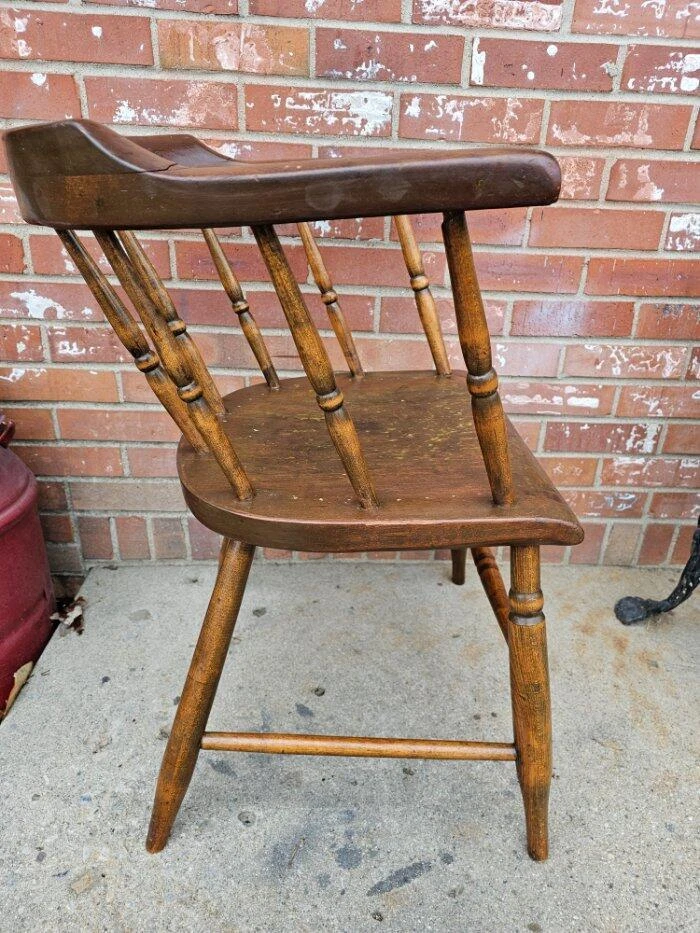 Antique Firehouse Dining Chair Bentwood Solid Oak Barrel Armchair #2 - Image 2 of 4